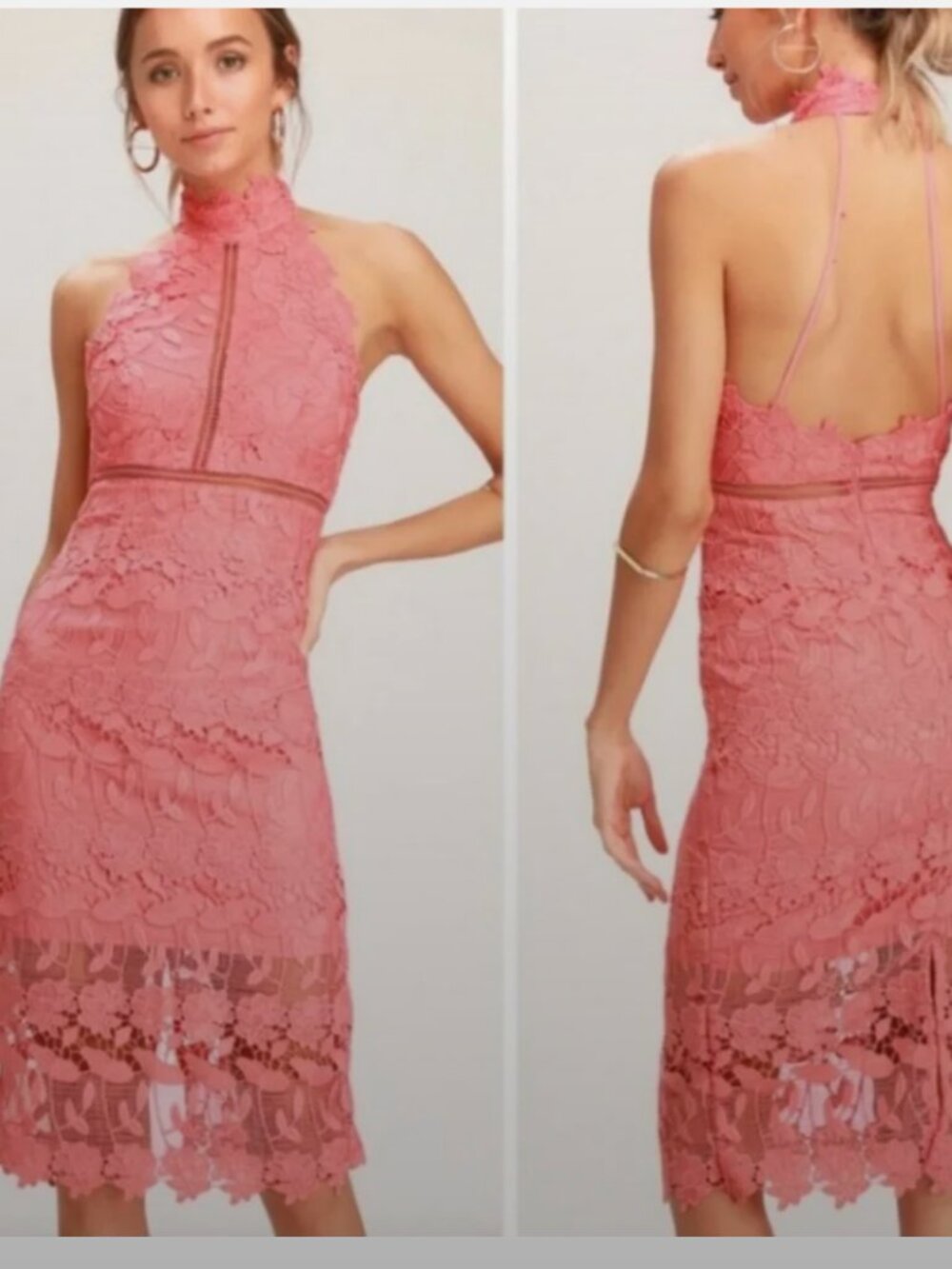 Bardot Revolve Hana Laced Midi Lined Dress Coral Sz 8 - Excellent Used